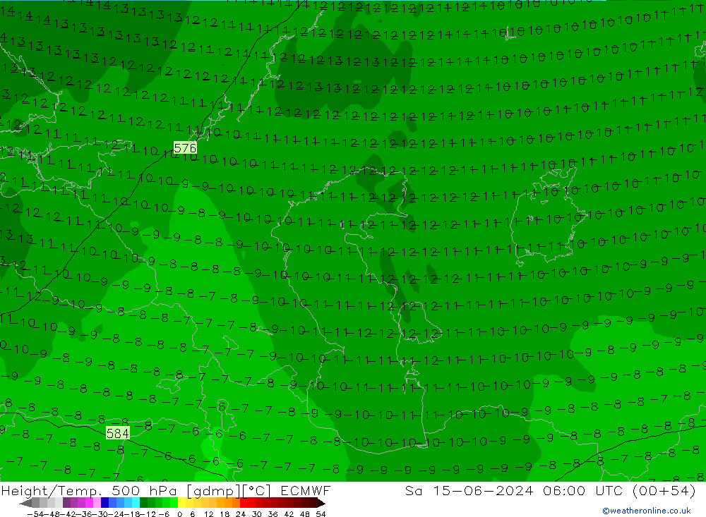 Z500/Rain (+SLP)/Z850 ECMWF Sa 15.06.2024 06 UTC