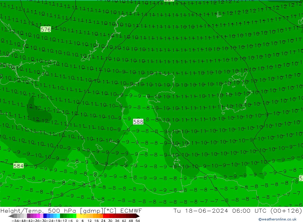 Hoogte/Temp. 500 hPa ECMWF di 18.06.2024 06 UTC