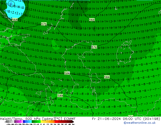 Z500/Rain (+SLP)/Z850 ECMWF ven 21.06.2024 06 UTC