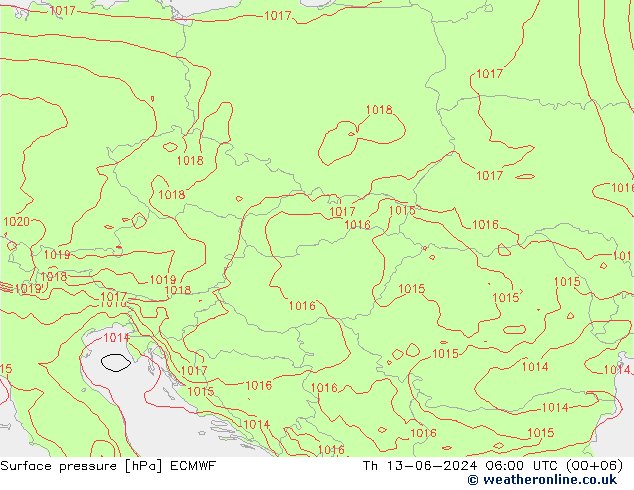 Surface pressure ECMWF Th 13.06.2024 06 UTC