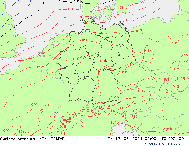 Yer basıncı ECMWF Per 13.06.2024 09 UTC