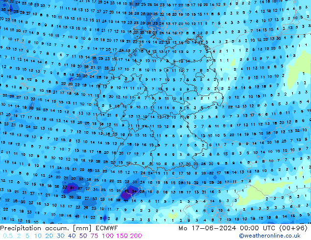 Precipitation accum. ECMWF lun 17.06.2024 00 UTC