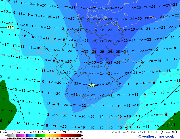 Z500/Rain (+SLP)/Z850 ECMWF Th 13.06.2024 06 UTC