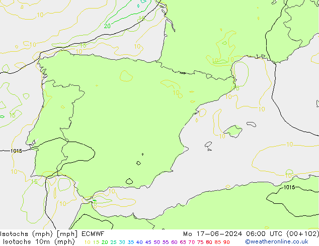 Isotachs (mph) ECMWF Seg 17.06.2024 06 UTC