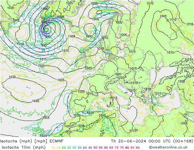 Isotachs (mph) ECMWF Th 20.06.2024 00 UTC