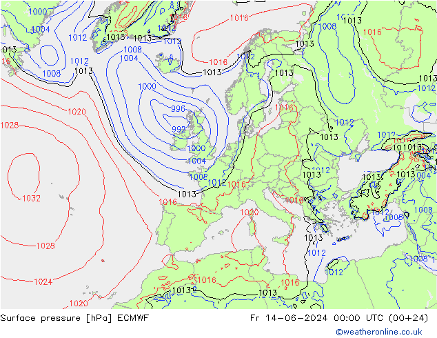 ciśnienie ECMWF pt. 14.06.2024 00 UTC