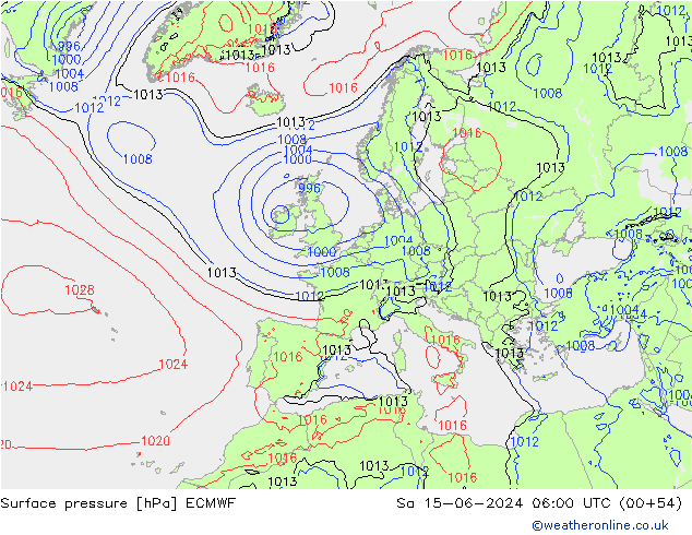 Surface pressure ECMWF Sa 15.06.2024 06 UTC