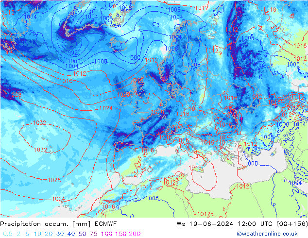 Precipitation accum. ECMWF St 19.06.2024 12 UTC