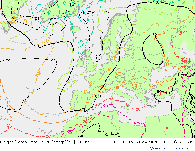 Height/Temp. 850 hPa ECMWF mar 18.06.2024 06 UTC