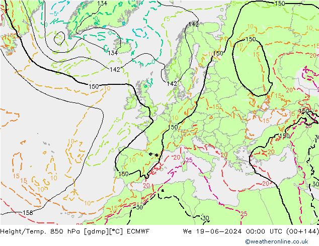 Z500/Rain (+SLP)/Z850 ECMWF We 19.06.2024 00 UTC