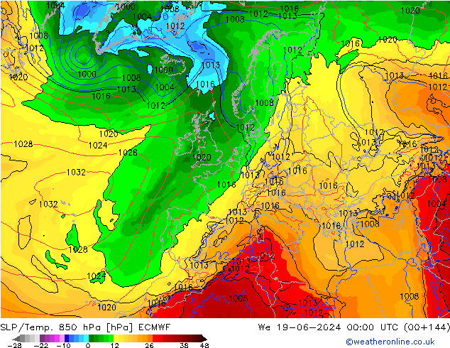 SLP/Temp. 850 hPa ECMWF Mi 19.06.2024 00 UTC