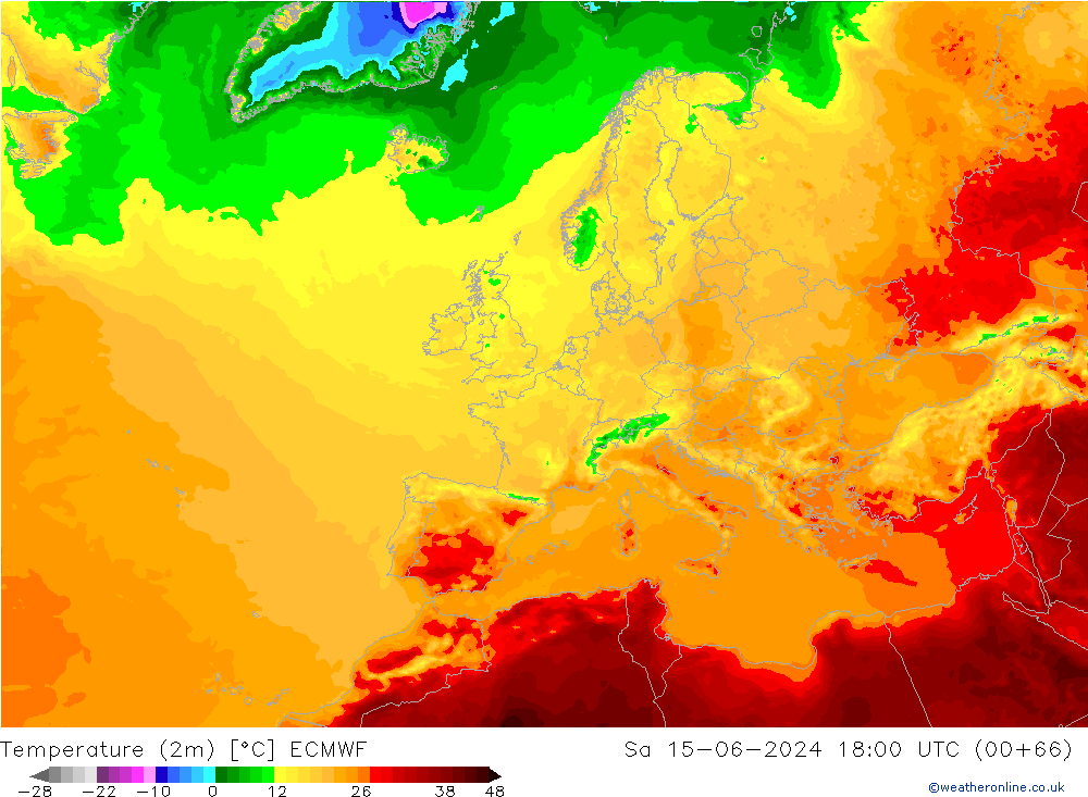 température (2m) ECMWF sam 15.06.2024 18 UTC