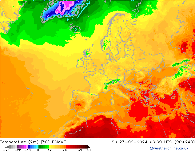 Sıcaklık Haritası (2m) ECMWF Paz 23.06.2024 00 UTC
