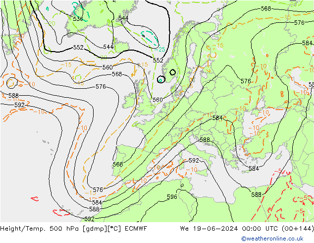 Z500/Rain (+SLP)/Z850 ECMWF We 19.06.2024 00 UTC