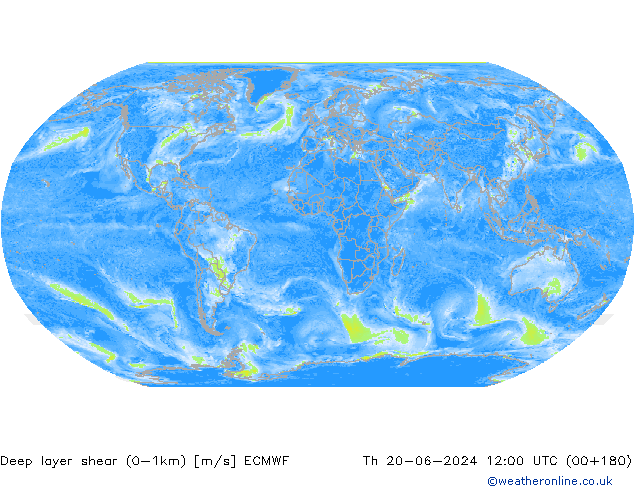 Deep layer shear (0-1km) ECMWF gio 20.06.2024 12 UTC