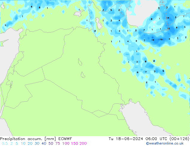 Precipitation accum. ECMWF вт 18.06.2024 06 UTC