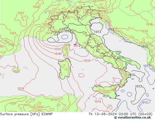 Bodendruck ECMWF Do 13.06.2024 03 UTC