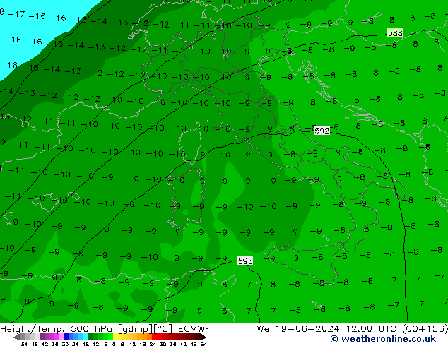 Z500/Rain (+SLP)/Z850 ECMWF śro. 19.06.2024 12 UTC