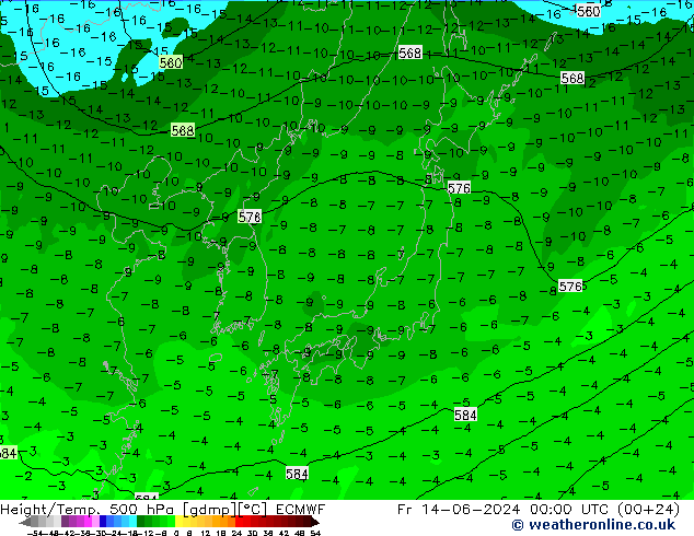 Géop./Temp. 500 hPa ECMWF ven 14.06.2024 00 UTC