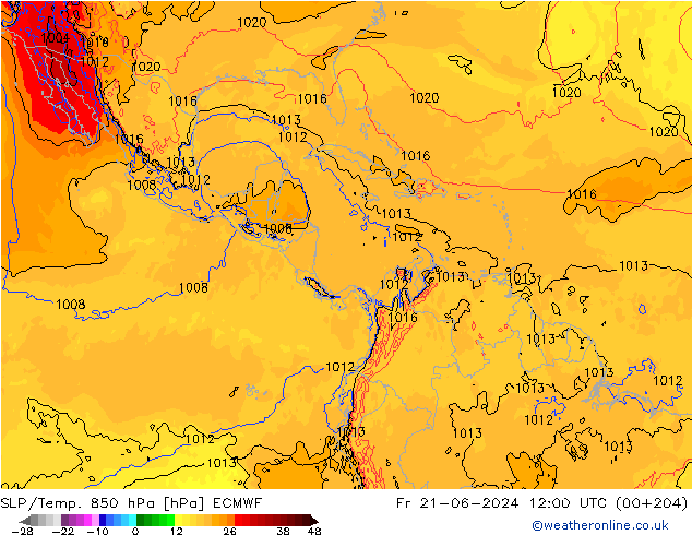 SLP/Temp. 850 hPa ECMWF ven 21.06.2024 12 UTC