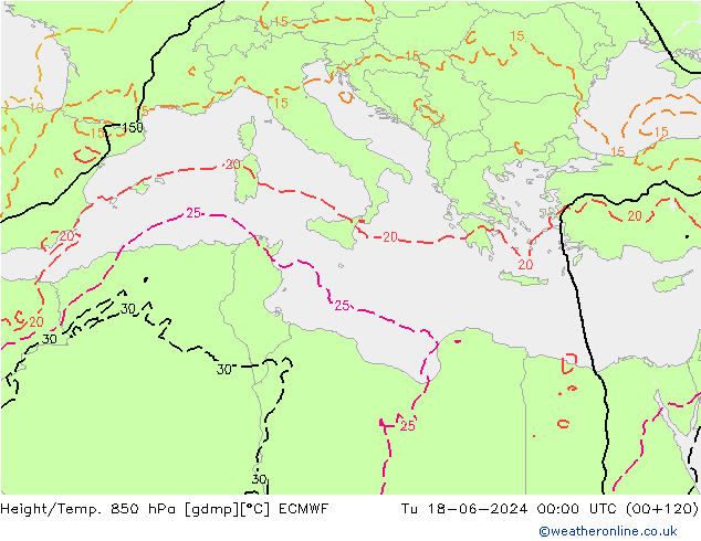 Z500/Regen(+SLP)/Z850 ECMWF di 18.06.2024 00 UTC