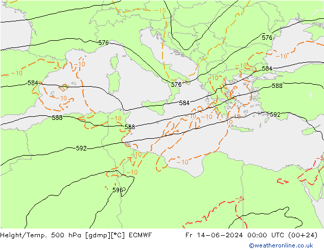 Z500/Rain (+SLP)/Z850 ECMWF vie 14.06.2024 00 UTC
