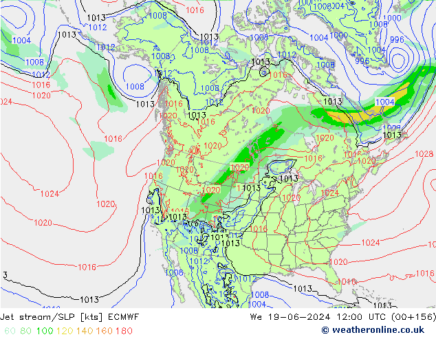 Jet Akımları/SLP ECMWF Çar 19.06.2024 12 UTC