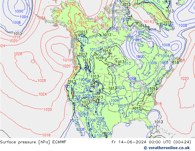 ciśnienie ECMWF pt. 14.06.2024 00 UTC