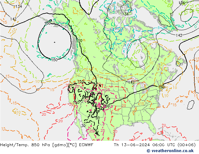 Z500/Rain (+SLP)/Z850 ECMWF 星期四 13.06.2024 06 UTC