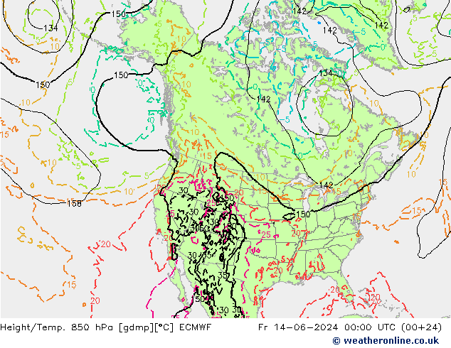 Height/Temp. 850 hPa ECMWF pt. 14.06.2024 00 UTC