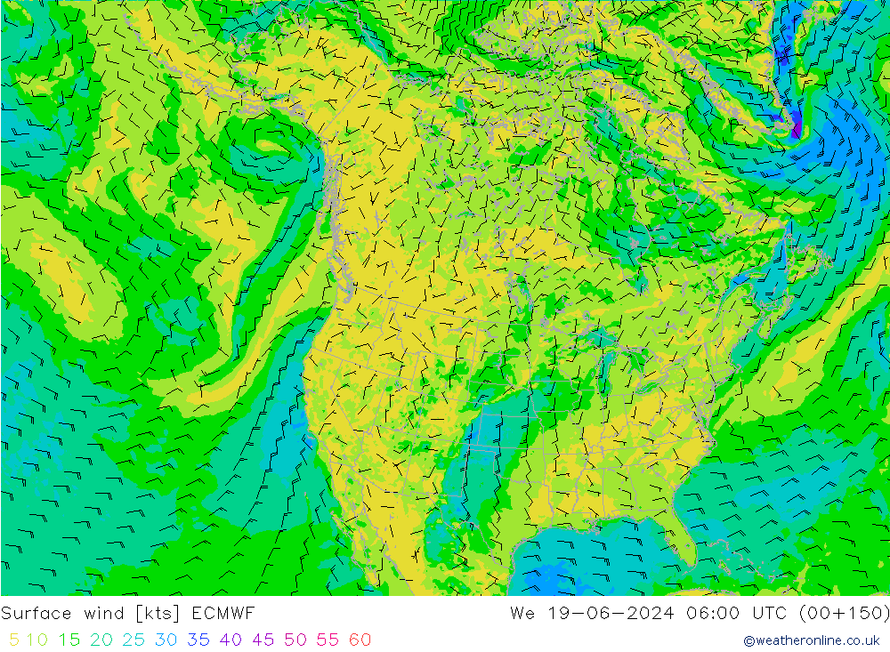 Surface wind ECMWF We 19.06.2024 06 UTC