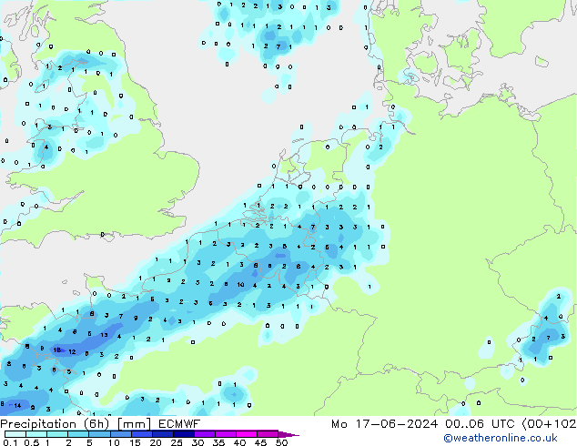 Z500/Rain (+SLP)/Z850 ECMWF lun 17.06.2024 06 UTC