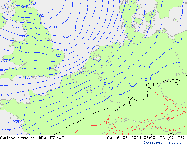 приземное давление ECMWF Вс 16.06.2024 06 UTC