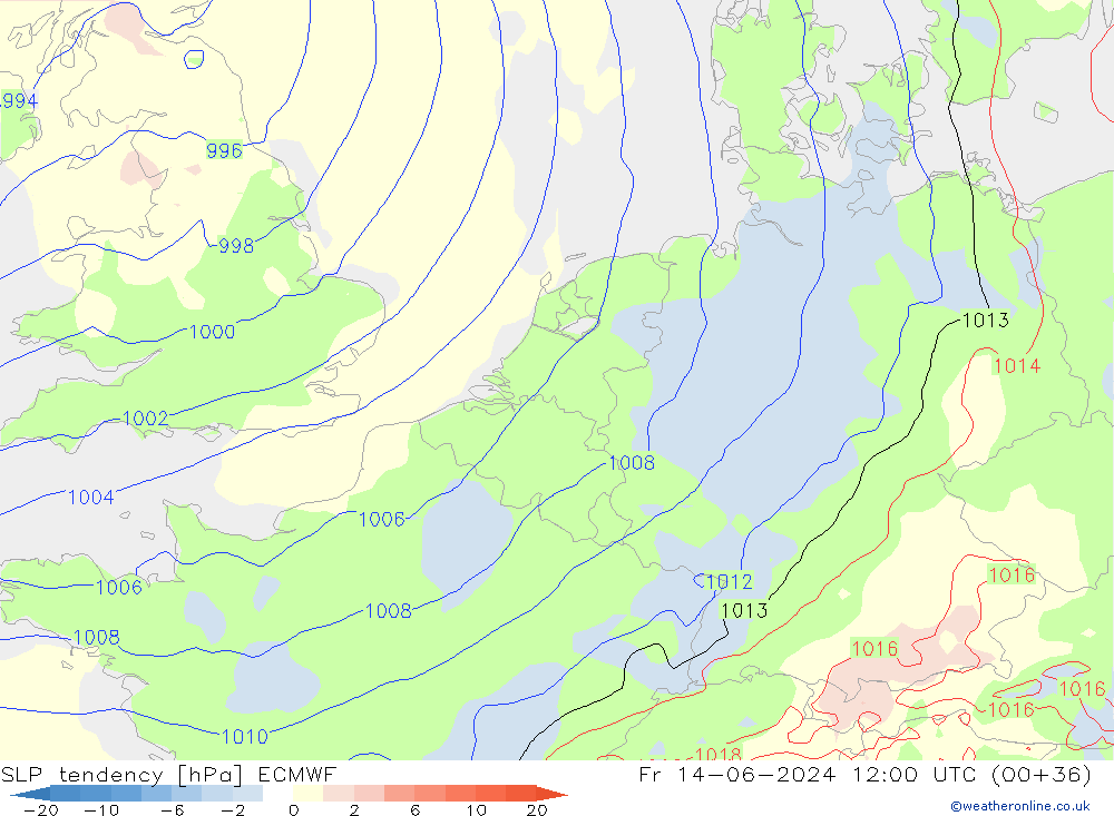 Drucktendenz ECMWF Fr 14.06.2024 12 UTC