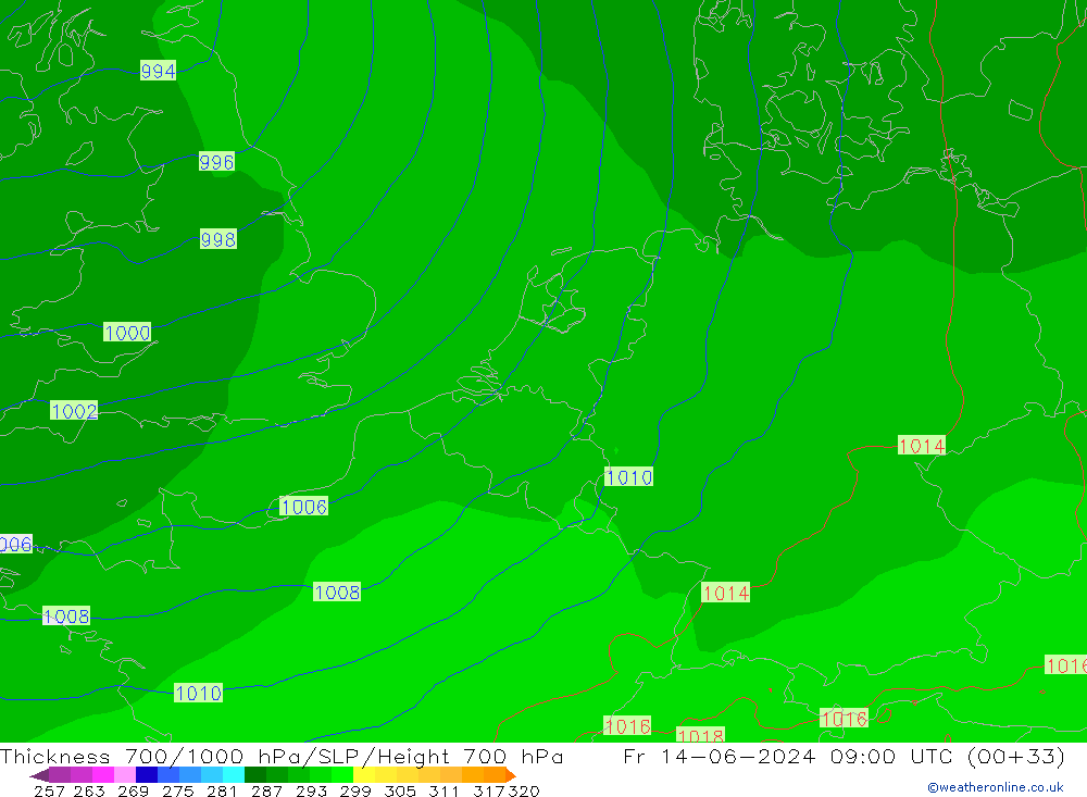 Thck 700-1000 hPa ECMWF  14.06.2024 09 UTC