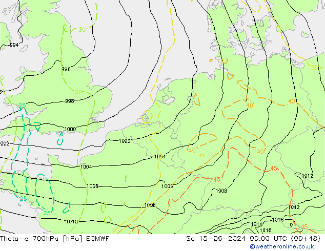 Theta-e 700hPa ECMWF sab 15.06.2024 00 UTC