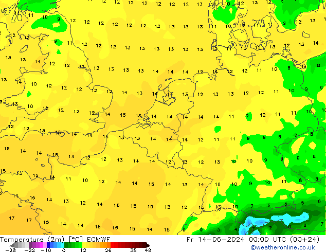 Sıcaklık Haritası (2m) ECMWF Cu 14.06.2024 00 UTC