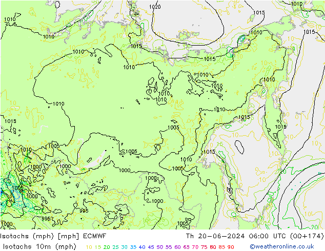 Isotachen (mph) ECMWF do 20.06.2024 06 UTC