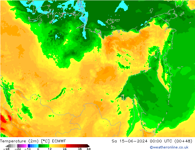 карта температуры ECMWF сб 15.06.2024 00 UTC