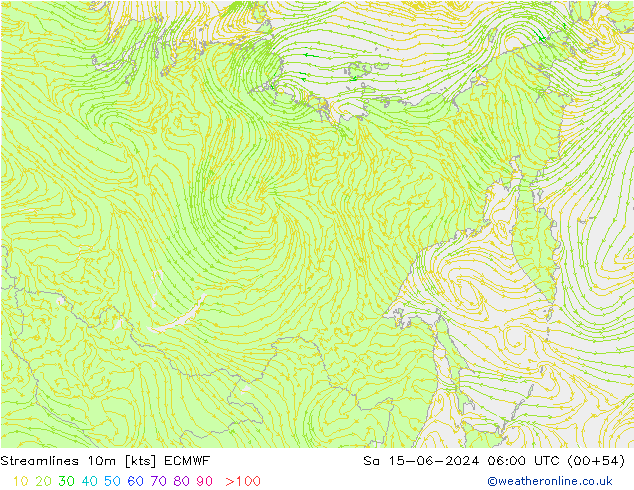 Linha de corrente 10m ECMWF Sáb 15.06.2024 06 UTC