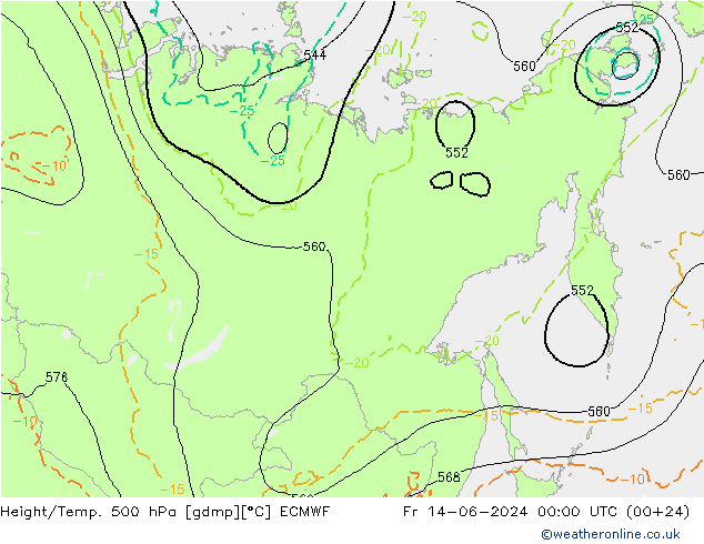 Height/Temp. 500 гПа ECMWF пт 14.06.2024 00 UTC