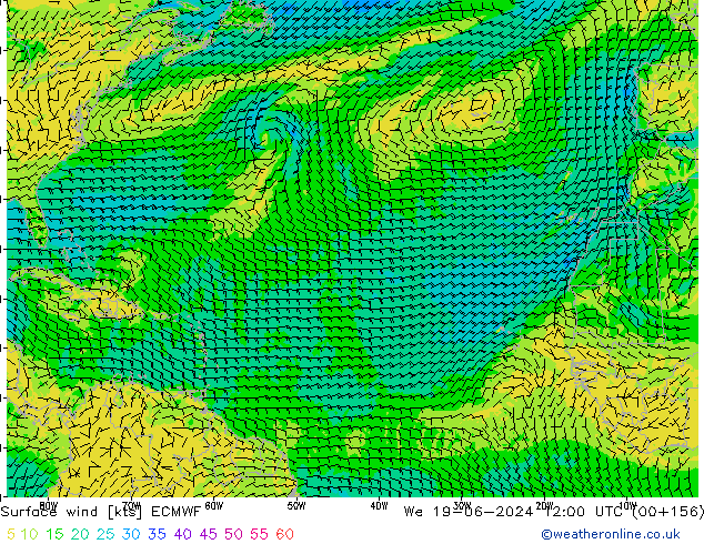 Viento 10 m ECMWF mié 19.06.2024 12 UTC