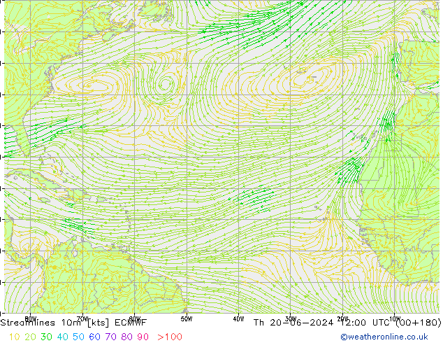 Streamlines 10m ECMWF Th 20.06.2024 12 UTC