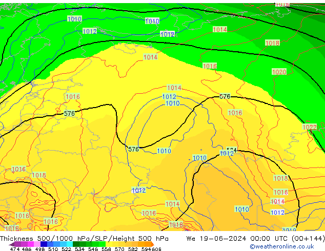 Thck 500-1000гПа ECMWF ср 19.06.2024 00 UTC