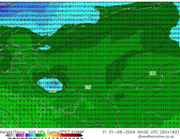 Z500/Rain (+SLP)/Z850 ECMWF vie 21.06.2024 00 UTC