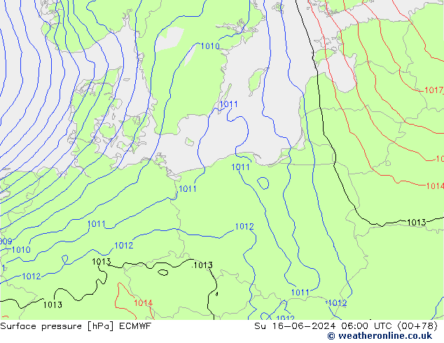 Yer basıncı ECMWF Paz 16.06.2024 06 UTC