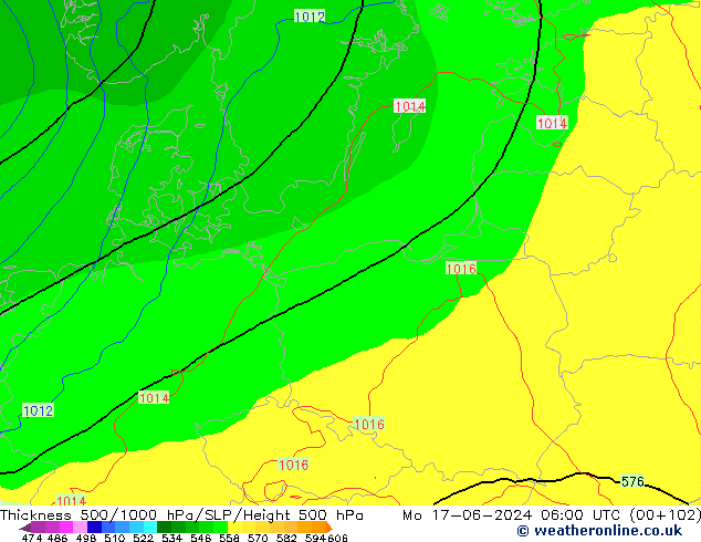 Thck 500-1000hPa ECMWF Mo 17.06.2024 06 UTC