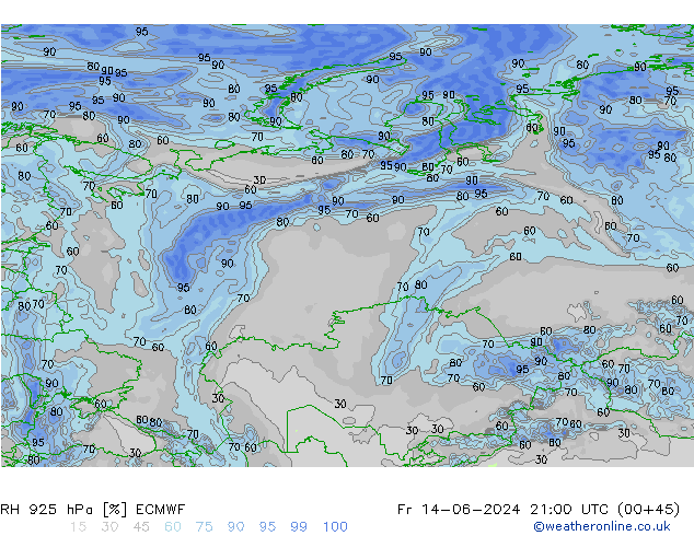 RH 925 hPa ECMWF Fr 14.06.2024 21 UTC