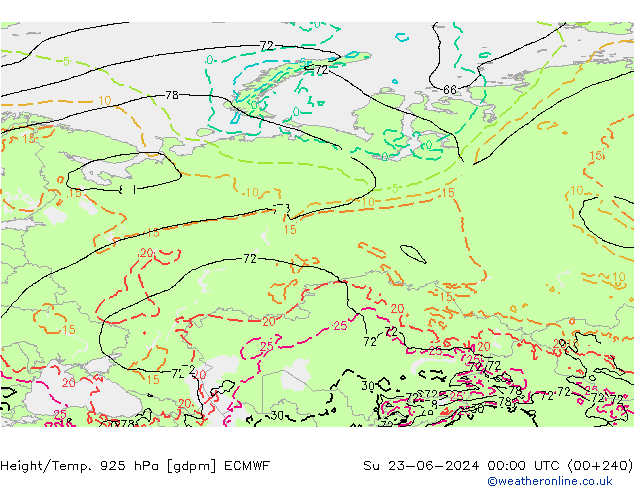 Height/Temp. 925 hPa ECMWF Su 23.06.2024 00 UTC