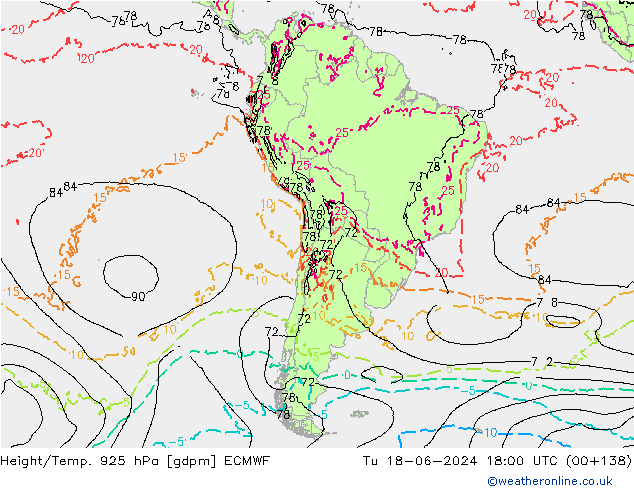 Hoogte/Temp. 925 hPa ECMWF di 18.06.2024 18 UTC